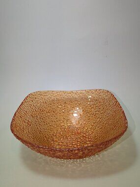 Vintage Amber Orange Textured Glass Bowl 8"